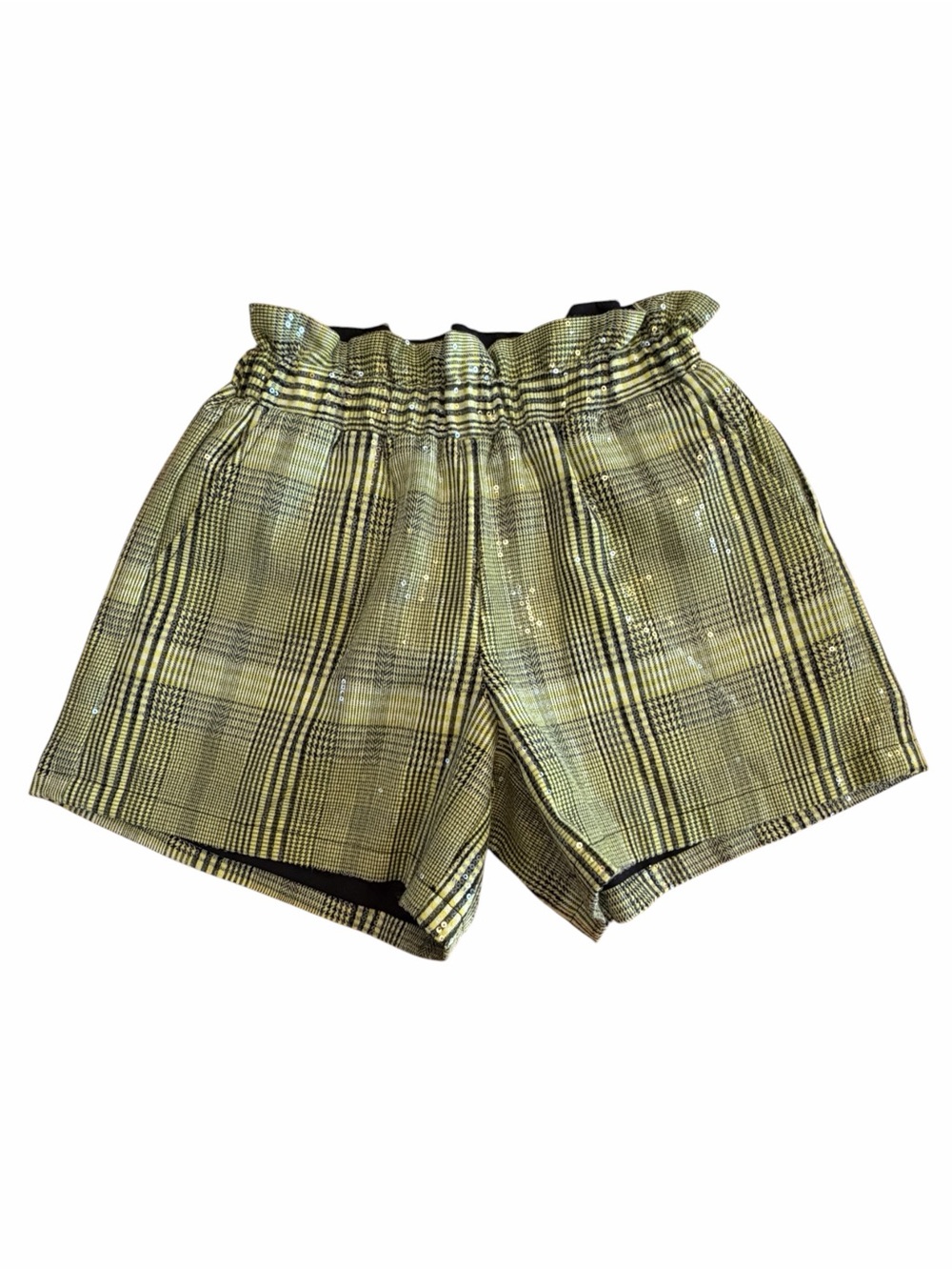 Fun & Fun Plaid Yellow Sequin Shorts